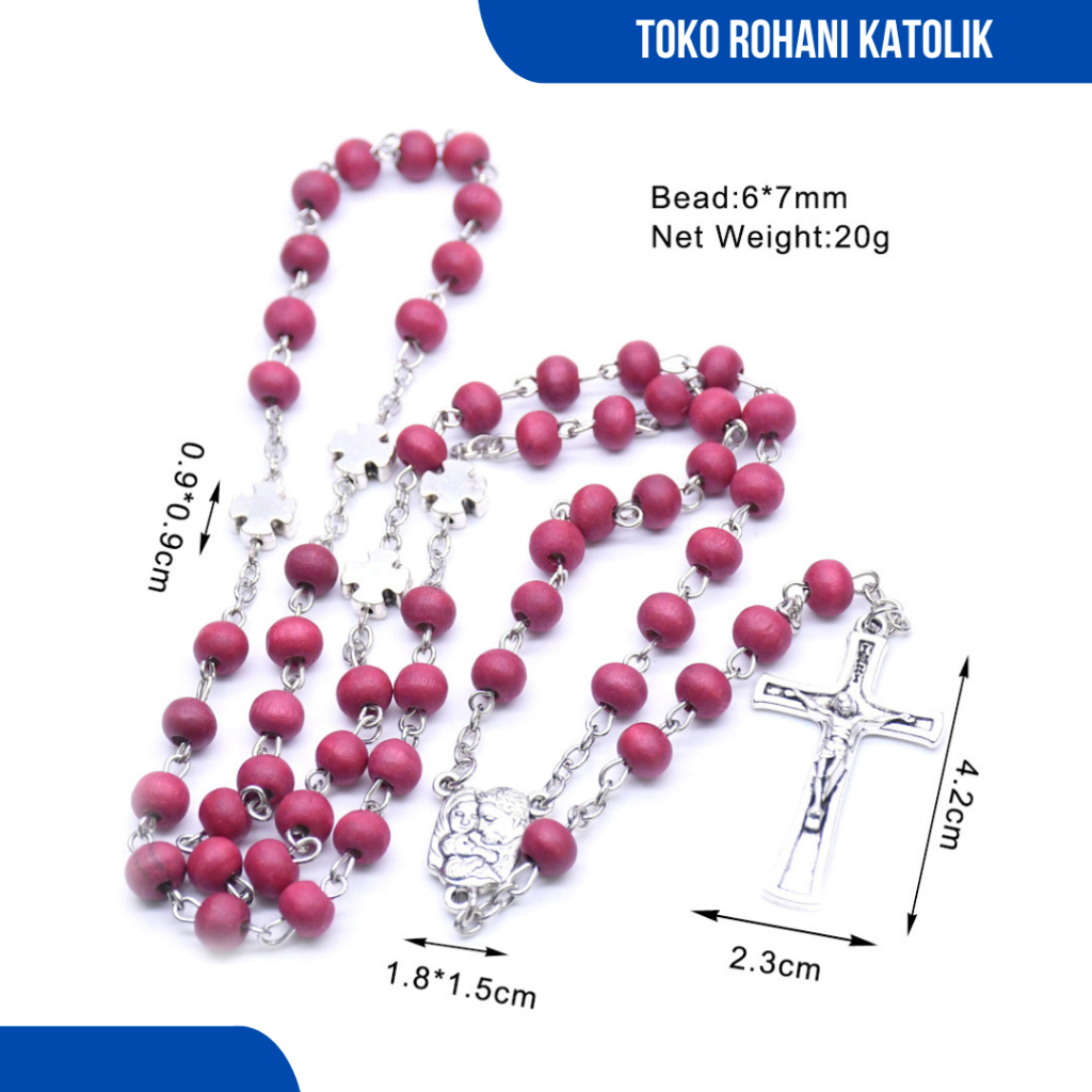 ROSARIO KALUNG KAYU MERAH / KALUNG ROSARIO KATOLIK / ROSARIO ASLI / ROSARIO KAYU / KONTAS