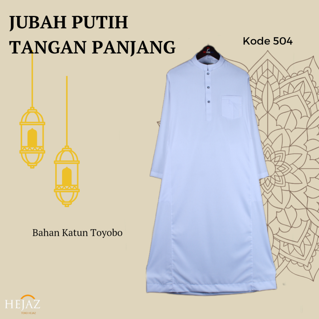 504 Jubah Gamis Laki Laki Muslim / Gamis Pria Benzema / Gamis Putih Polos / Gamis Putih Lengan Panja