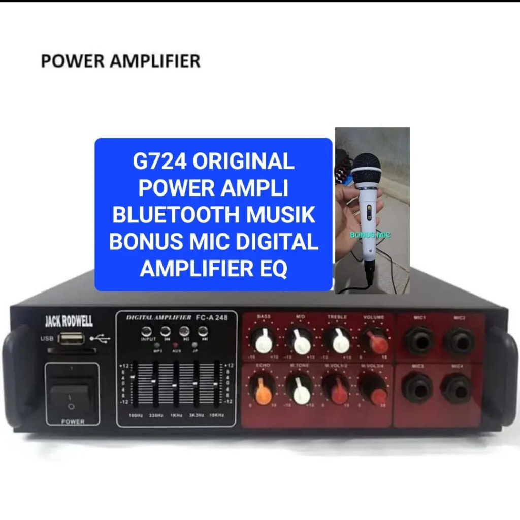 G724 ORIGINAL POWER AMPLI BLUETOOTH MUSIK BONUS MIC DIGITAL AMPLIFIER EQ USB ECHO AC DC WIRELESS