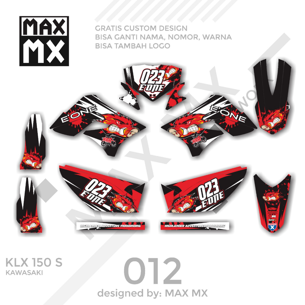decal keren stiker full body klx 150 s variasi striping motif merah hitam keren