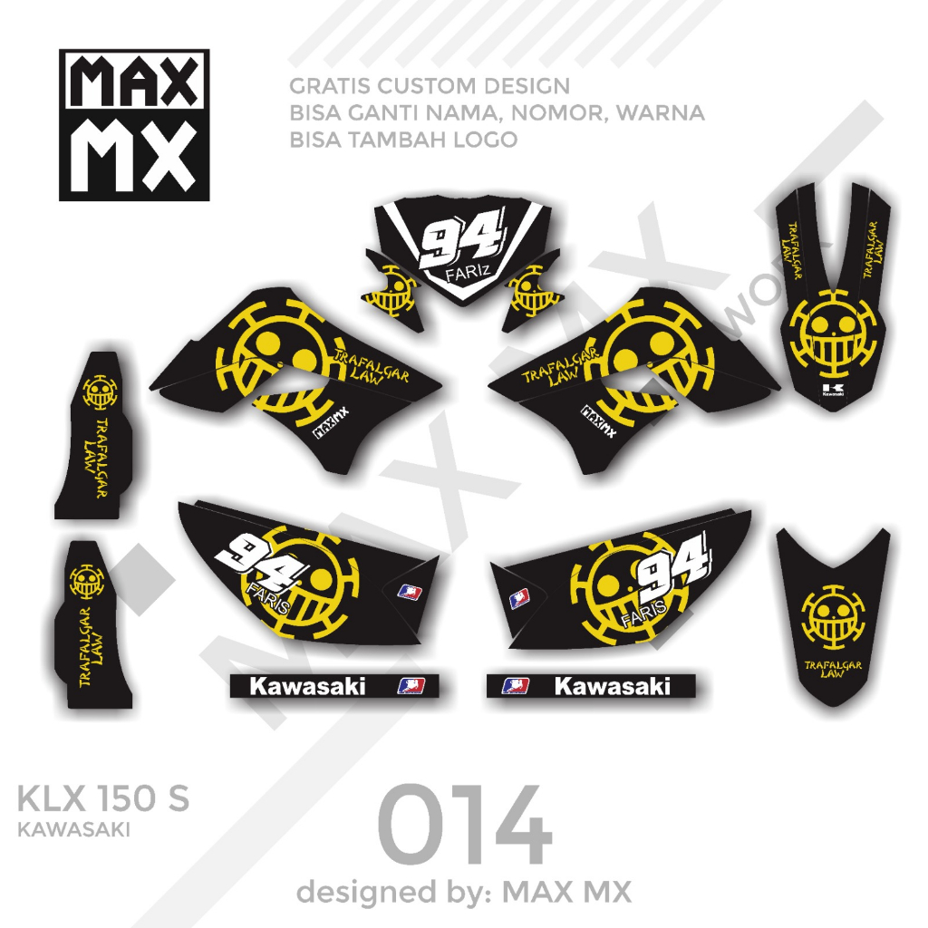 decal keren stiker full body klx 150 s variasi striping motifhitam list kuning putih