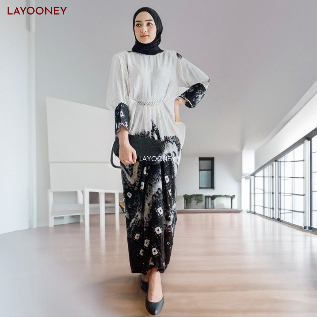 Allmera Couple Baju Kondangan Dress Kaftan Batik Jumputan Palembang Viscose Setelan Pasangan Cewek C