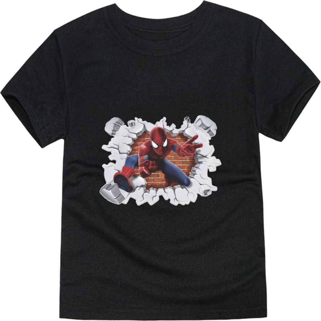 Baju Kaos Anak Combed Motif Spiderman Laki Laki dan Perempuan Usia1-10 Tahun Warna Hitam