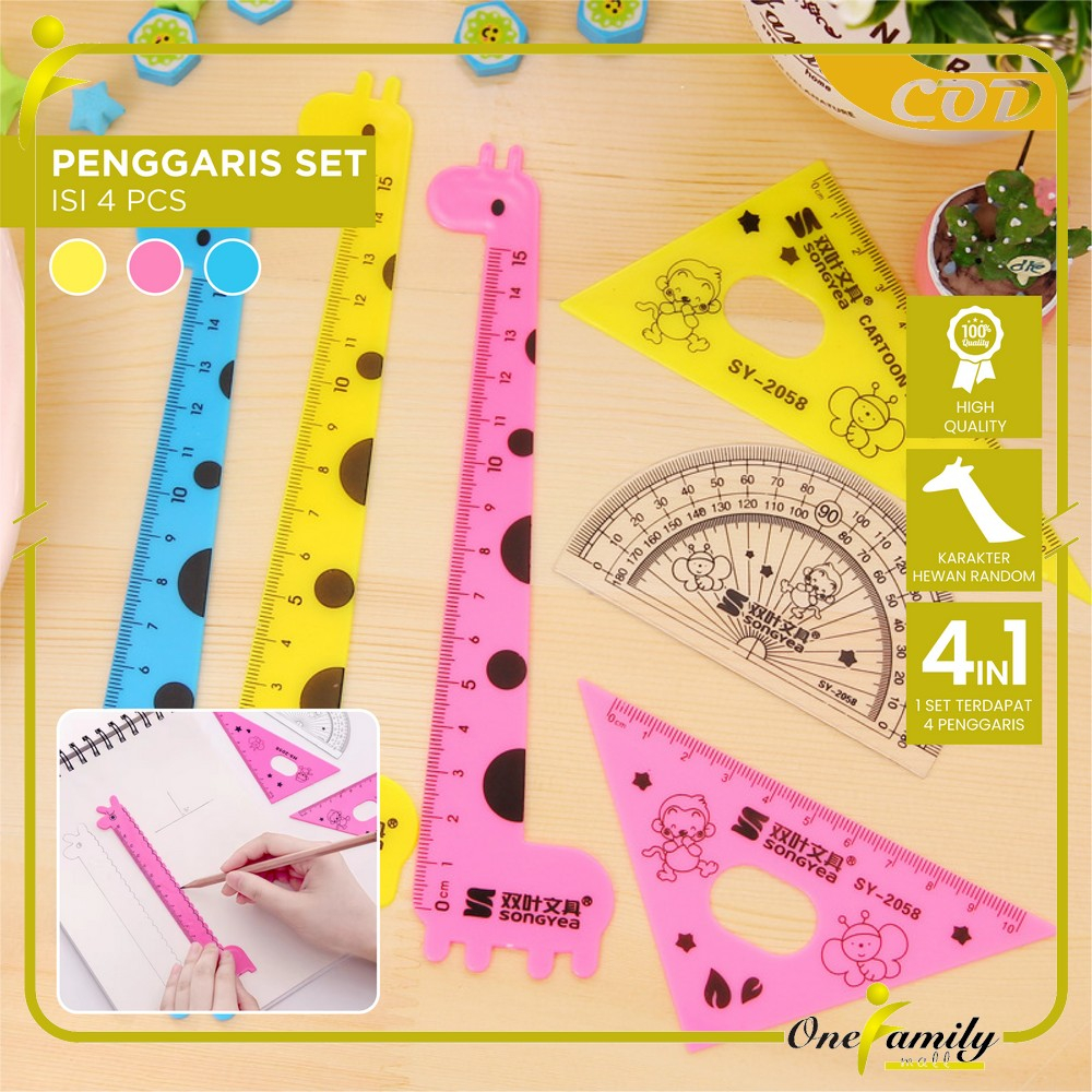 

ONE-A66 Penggaris Plastik 15cm Set Isi 4 Alat Tulis Sekolah Kantor Karakter Motif Jerapah / Penggaris Matematika Pengaris Garisan Penggaris Set / Ruler Set