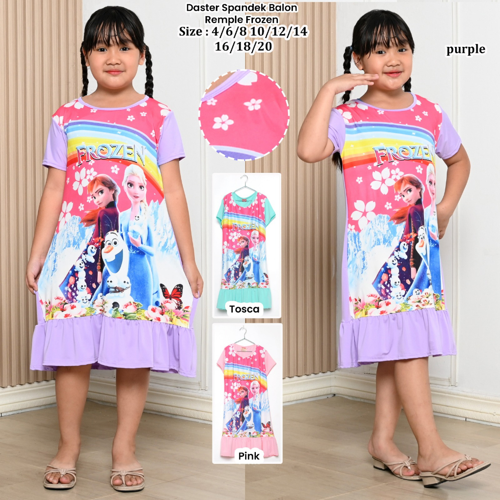 DASTER REMPEL FROZEN ANA ELSA ANAK PEREMPUAN USIA 3-10TAHUN BAHAN SPANDEX PREMIUM SUPER LEMBUT DAN A