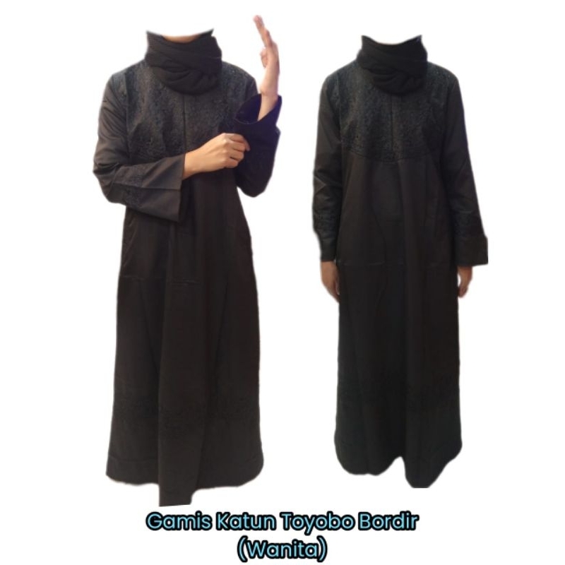 Gamis Haji dan Umroh Wanita Bordir (Warna Hitam/Putih)/gamis cewek/ gamis cewe / gamis bordir peremp