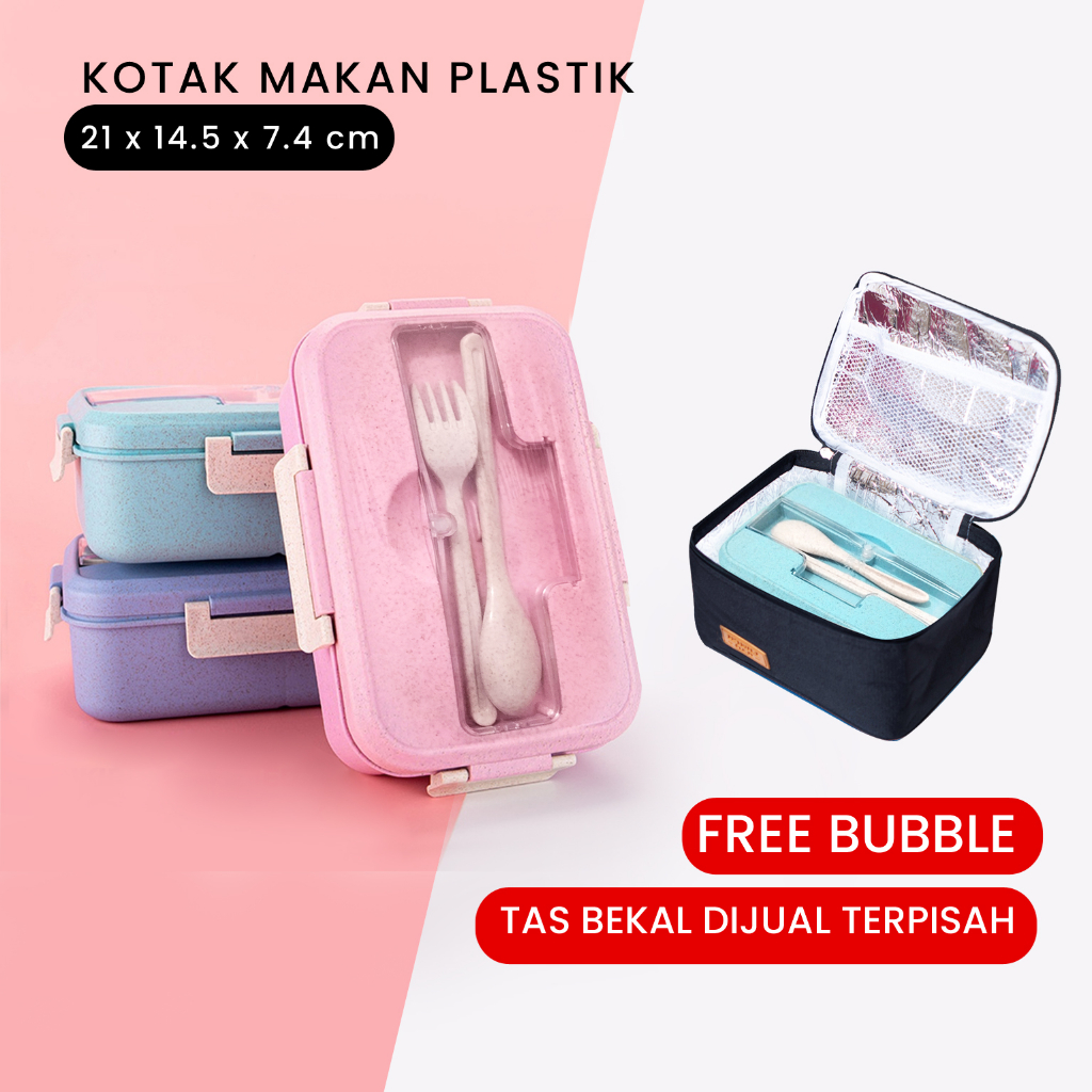 Kotak makan plastik lunch box anak sekolah bahan jerami kotak bekal makanan tempat makan tebal