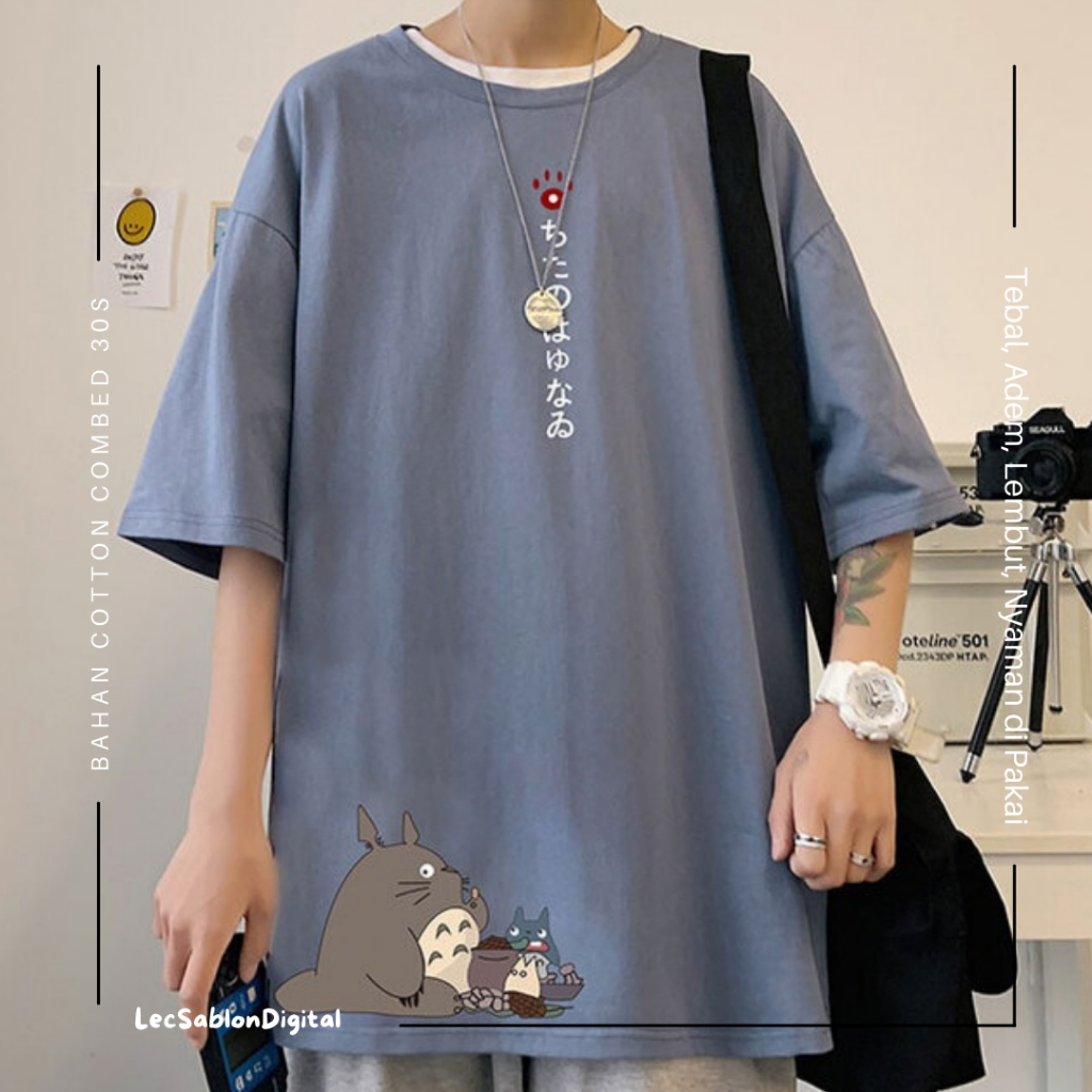 Kaos Oversize Pria Wanita Totoro Anime Tshirt Japan Streetwear Crewneck Premium Korea Japan Style