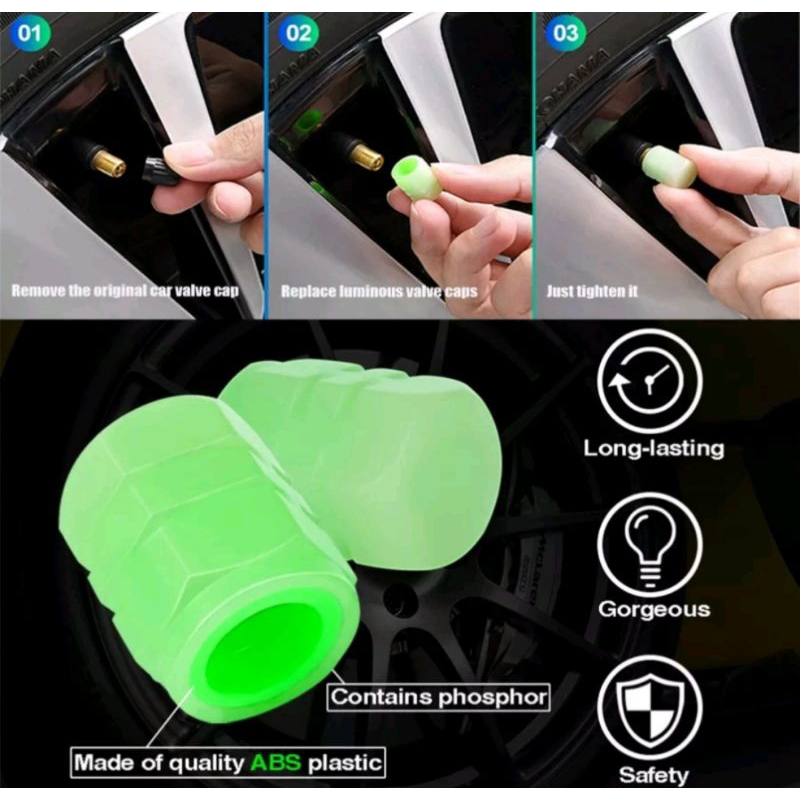 Tutup pentil ban GLOW IN THE DARK