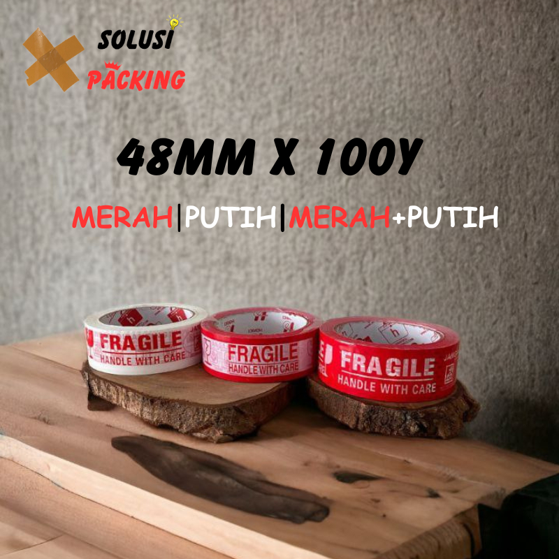 

Lakban Fragile Merah Putih 48MM x 100Y Isolasi Jangan dibanting Mudah Pecah