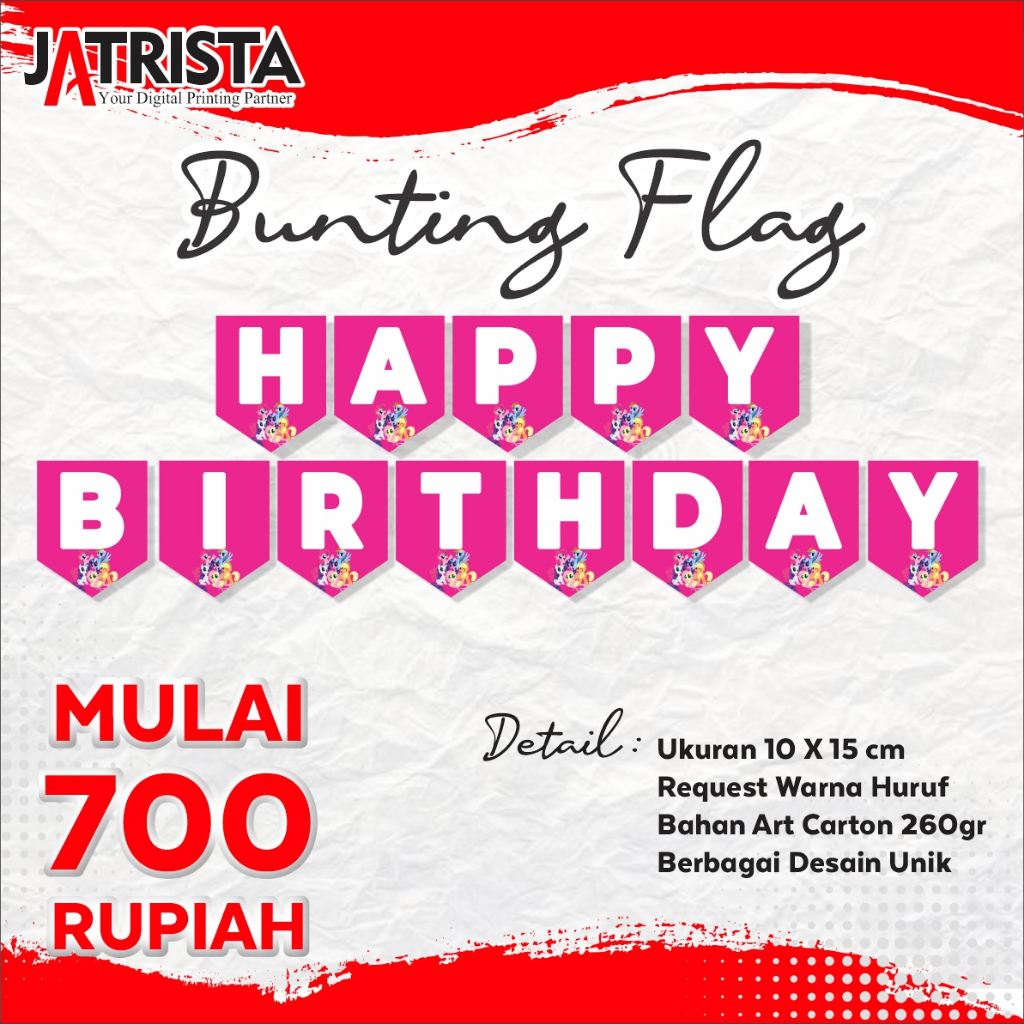 BUNTING FLAG BANNER CUSTOM ULANG TAHUN TASYAKURAN AQIQAH HURUF SATUAN