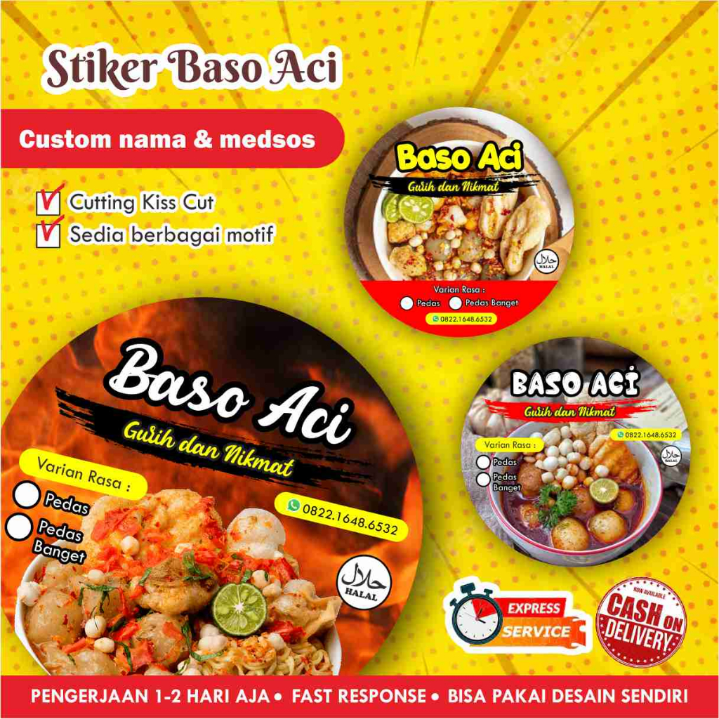 

Stiker Baso Aci Cromo bulat / Label kemasan makanan / minuman / promosi / murah / chromo