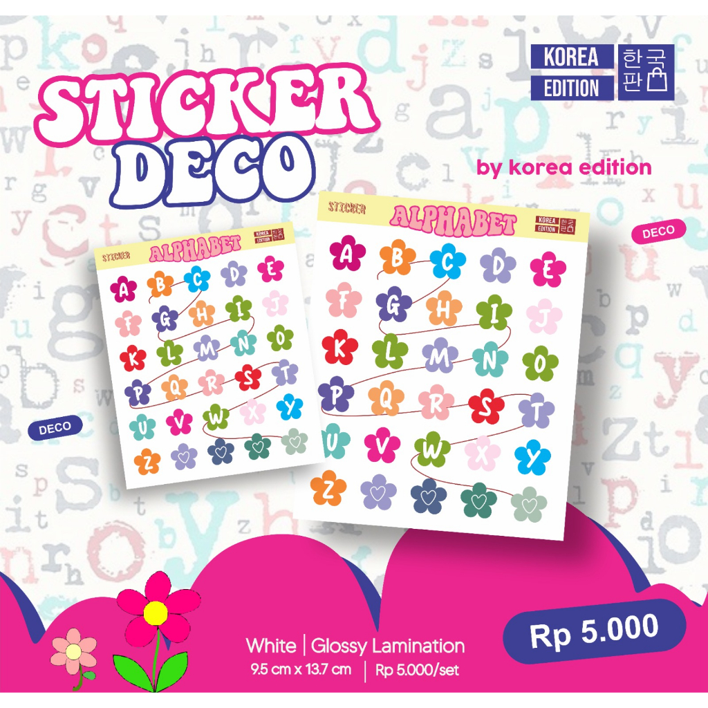 

Sticker Vynil Cutting Alphabet Tinggal Pakai Alfabet Huruf Flower Cute Deco