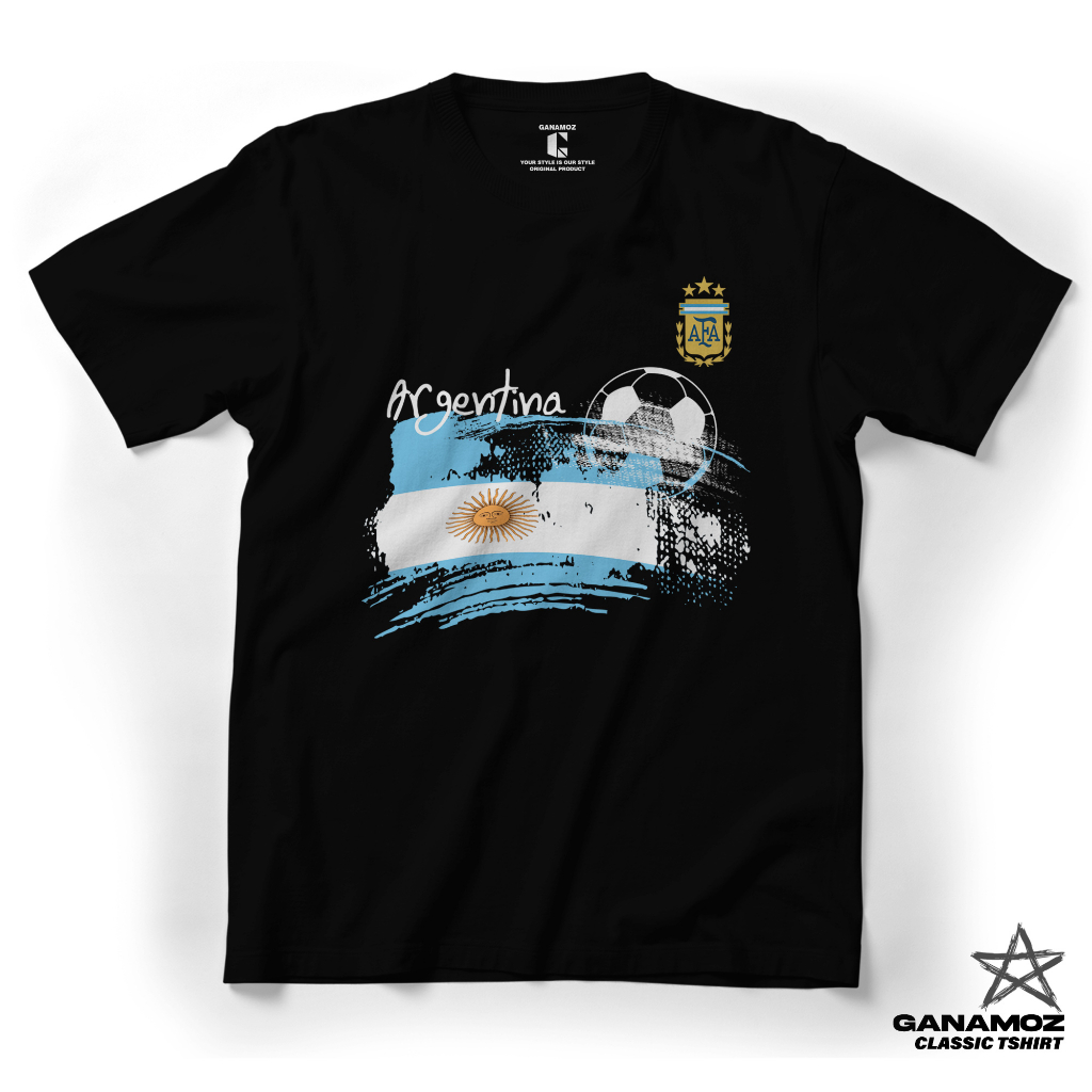 GANAMOZ Kaos Bola ARGENTINA BENDERA Premium Classic T-Shirt | Kaos Argentina | Kaos Timnas | Kaos Bo