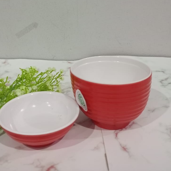 YU BORONG 12 PCS Mangkok MELAMIN  W06A8 MERAH GADING Jepang dengan tutup Golden Dragon diameter 9.8 