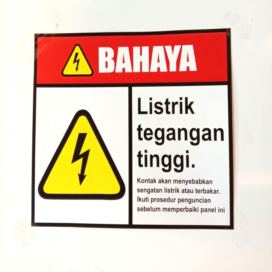 

Sign Stiker Bahaya Listrik Tegangan Tinggi Sticker Rambu K3 Ukuran 20x20cm Sticker