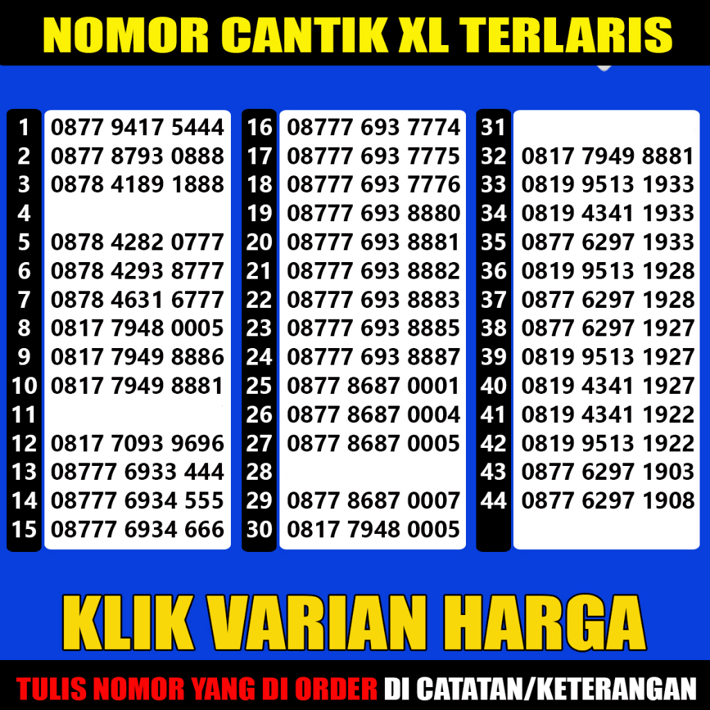 NOMOR CANTIK XL TRIPLE 777 888 999 000
