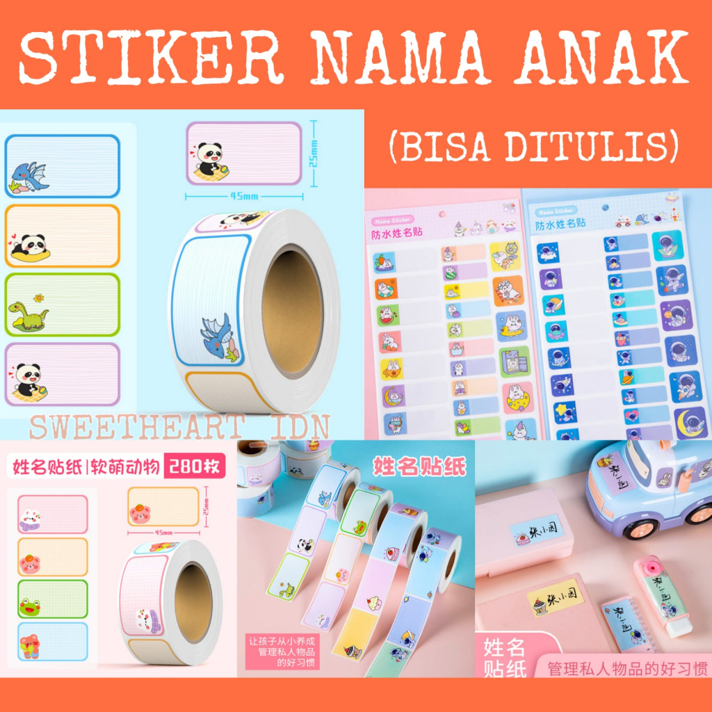 Stiker nama anak bisa ditulis motif lucu tempel buku tulis / sticker nama buku anak