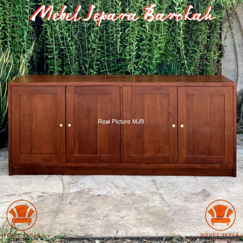 Lemari Kabinet 4 Pintu Kayu Jati Minimalis Meja TV Kabinet Hias Serbaguna