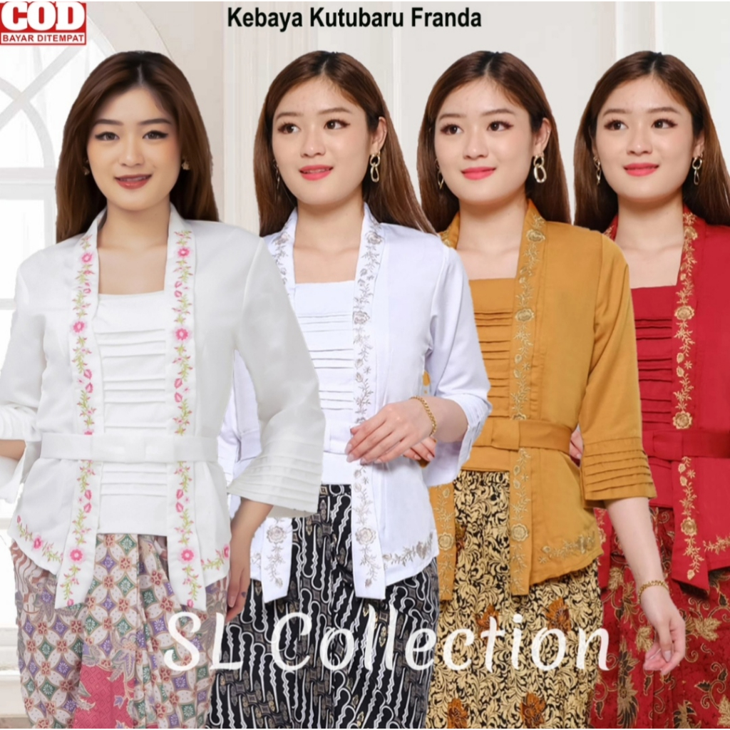 Atasan Kebaya Kutubaru Bordir Wanita Dewasa Modern Kekinian Lengan 3/4 Bahan Baloteli Aneka Warna