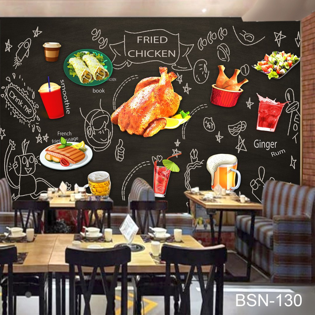 Wallpaper Custom 3D Restaurant Walpaper Dekorasi Dinding Resto Sticker Cafe Stiker kafe Wallbanner T