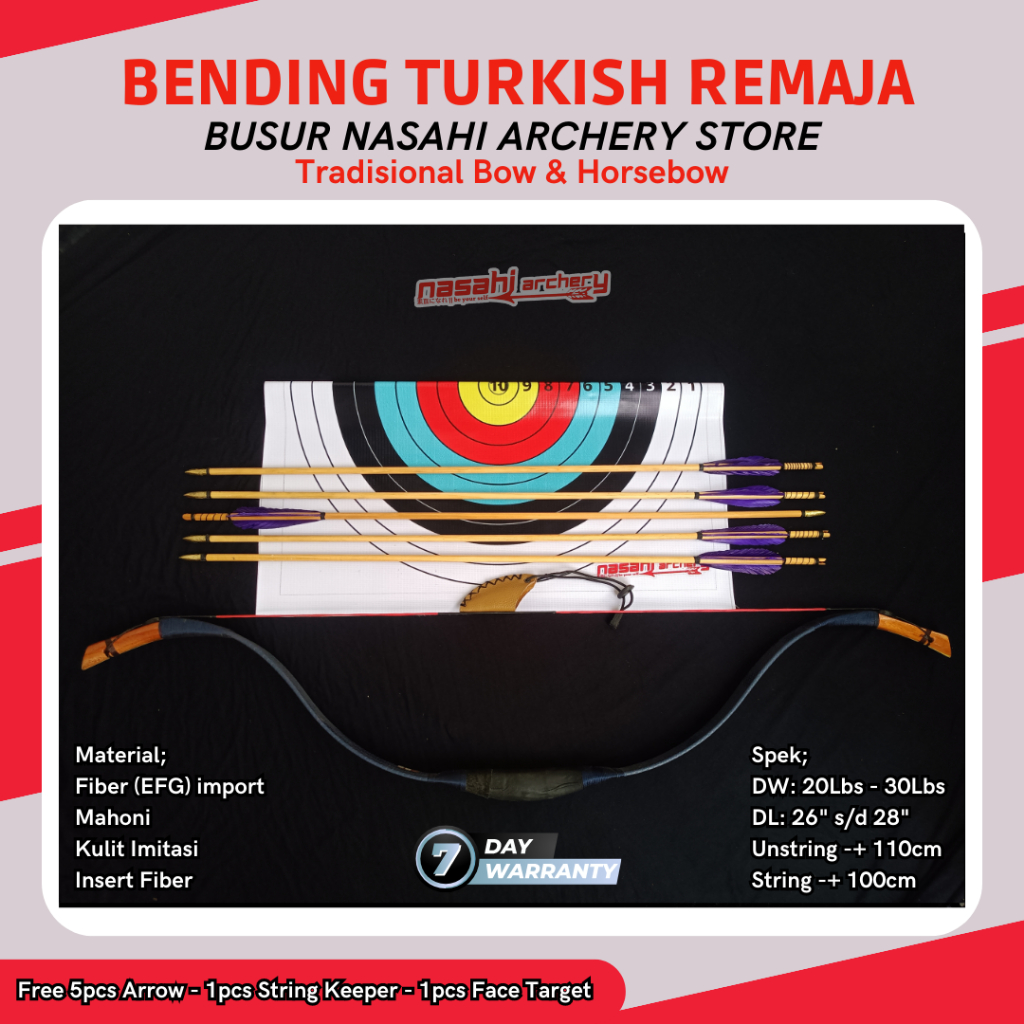 1 Set Busur Panah Bending Turkish Remaja Fiber EFG Import Tradisional Horsebow