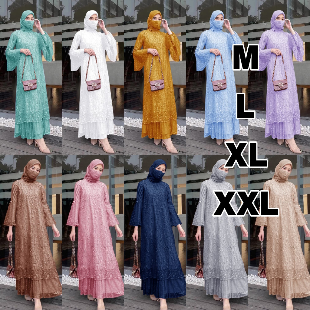 MX GELA - M L XL XXL - READY 12 WARNA / MAXI GELA / MAXI DRESS TILE / GAMIS MAXI BROKAT / GAMIS SERA