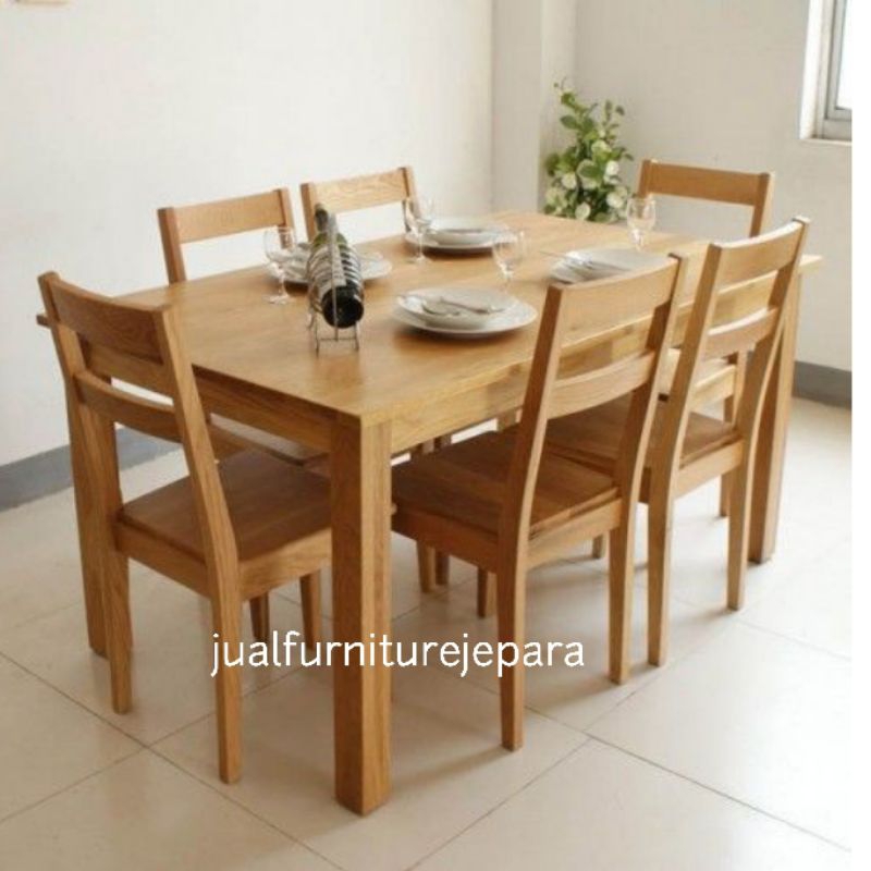 meja makan minimalis 6 kursi kayu jati, set meja makan 6 kursi minimalis kayu jati
