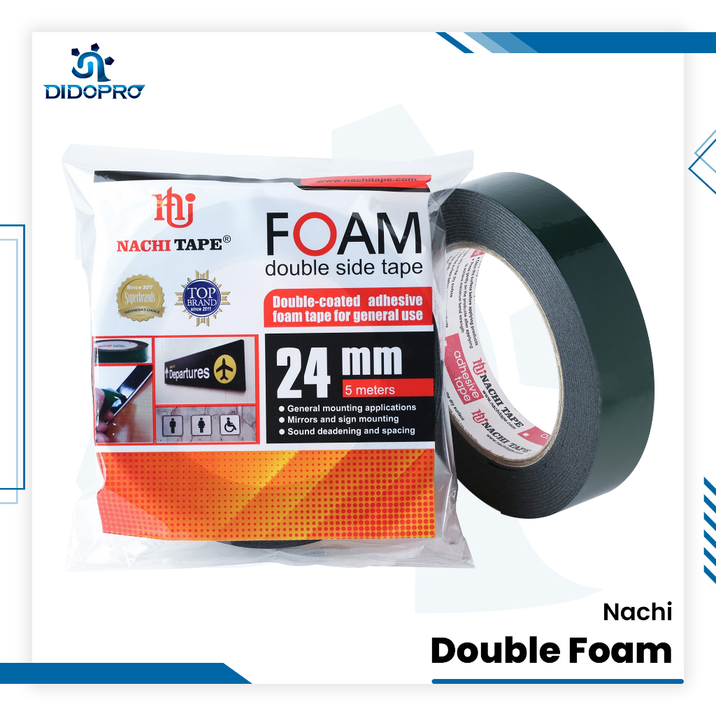 

DOUBLE FOAM NACHI DOUBLE TAPE / DOBEL FOAM / ISOLASI BOLAK BALIK SPONS NACHI 24MM / Isolasi Double Tape Foam Nachi 24mm x 5m
