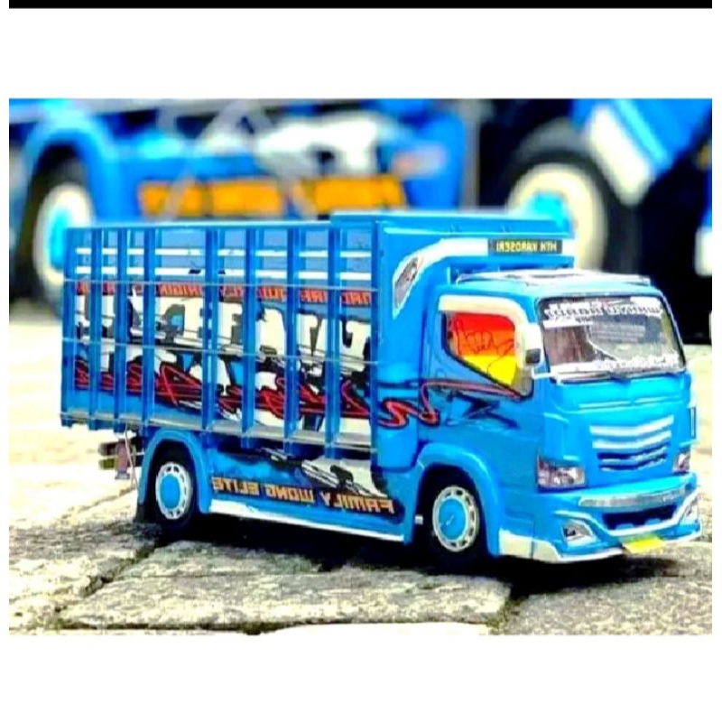 MINIATUR TRUK OLENG KAYU MOBIL MOBILAN NEW WAHYU ABADI WARNA BIRU FULL VARIASI