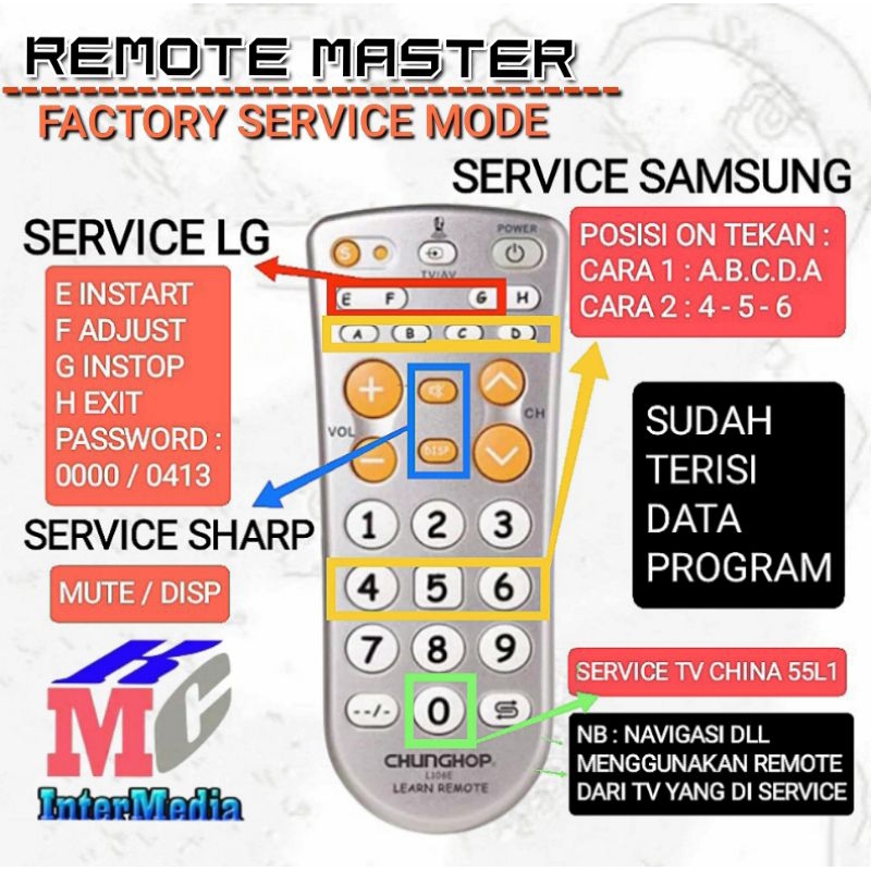 REMOTE REMOT MASTER SERVICE REMOT REMOTE SAKTI REMOTE MASTER UNTUK BUKA SERVICE MODE TV LCD LED LG S