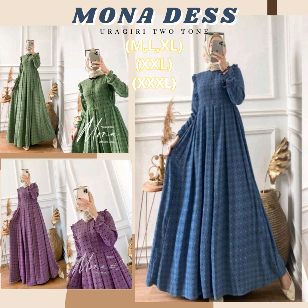 Mona Dress Baju Dress Gamis Crinkle Airflow Uragiri Muslim Wanita Gamis Jumbo Fashion Muslim Kameja 