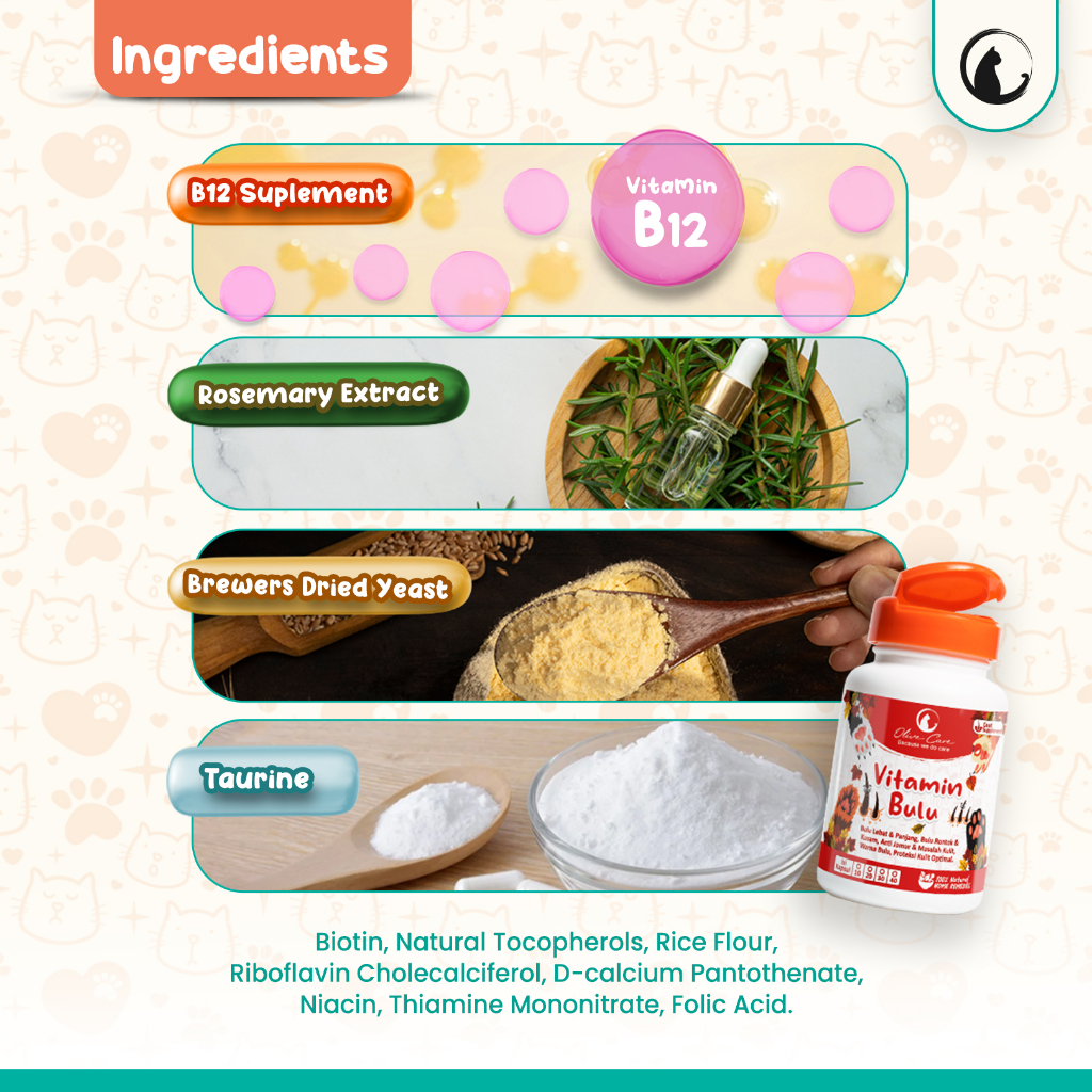Olive Care Vitamin Kucing Paket BULU GEMBUL untuk Nafsu Makan, Badan Gemuk, Bulu Lebat, Gembul dan Cegah Rontok Image 4