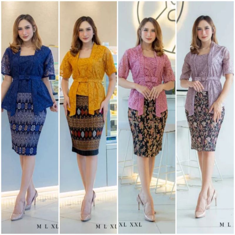 SET KEBAYA WANITA KUTUBARU MIX ROK PENDEK MODERN REMAJA / DEWASA BAJU NIKAHAN DAN TUNANGAN / KEBAYA 