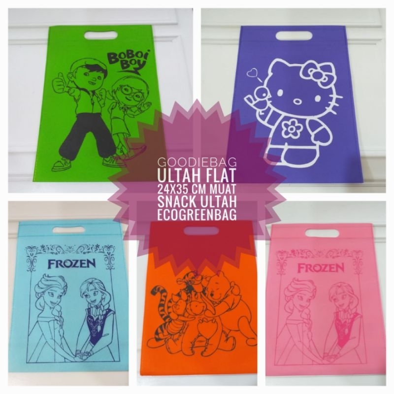 

Tas souvenir ulang tahun anak tinggi 35 lebar 24 cm motif kartun lucu tas hamper muat snack susu