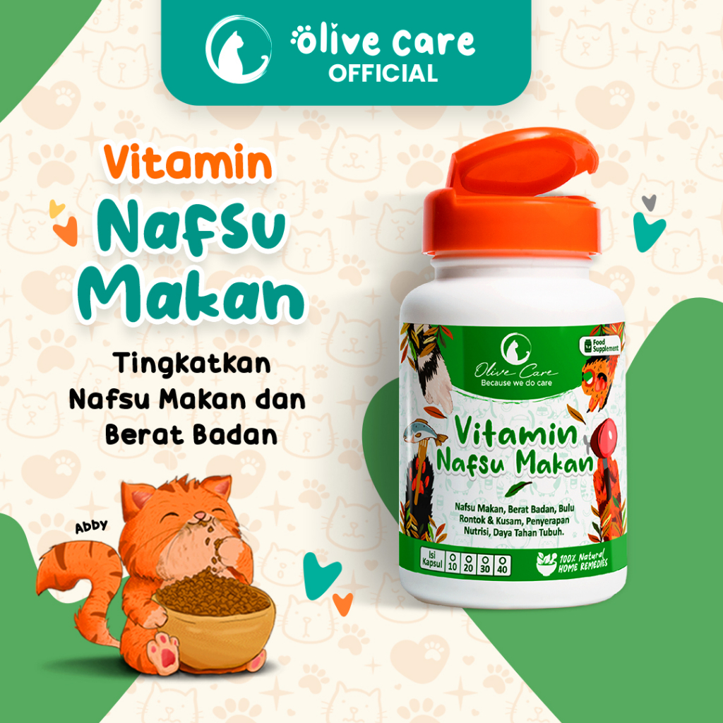 Olive Care Vitamin Kucing NAFSU MAKAN untuk Nafsu Makan, Gemukin Badan, Bulu Rontok, Daya Tahan Tubu