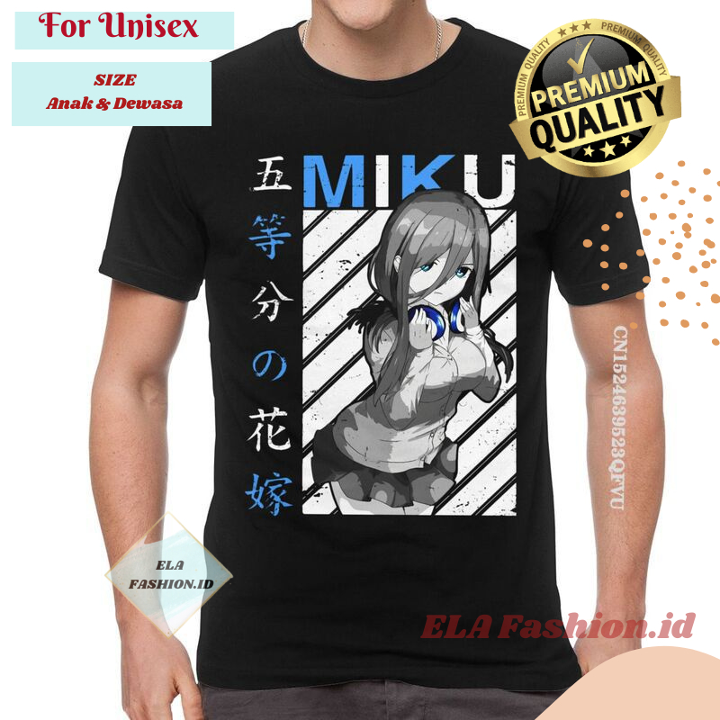 Kaos Klasik Kembar Lima Miku V1 Go Toubun No Hanayome Tshirt  T Shirt Nakano Toubun Anime