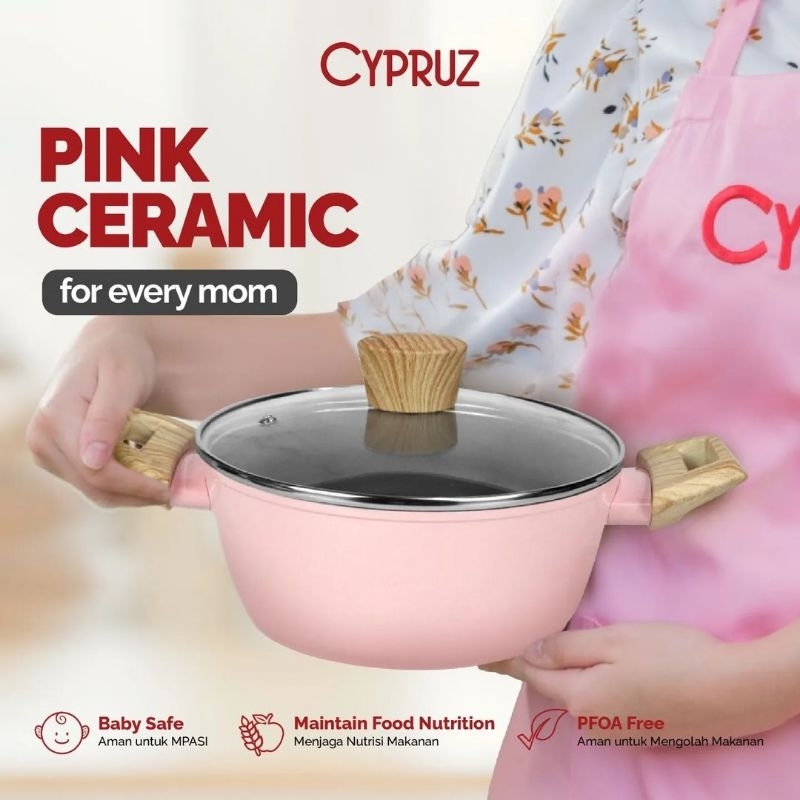 CYPRUZ PINK PANCI CASSEROLE TUTUP KACA ANTI LENGKET BAGUS MURAH