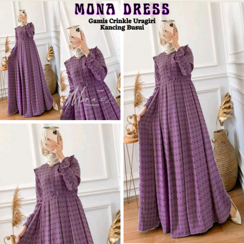 Mona Dress Gamis Crinkle Airflow Uragiri Two Tone Baju Dress Gamis Muslim Wanita Kondangan Pesta Jum