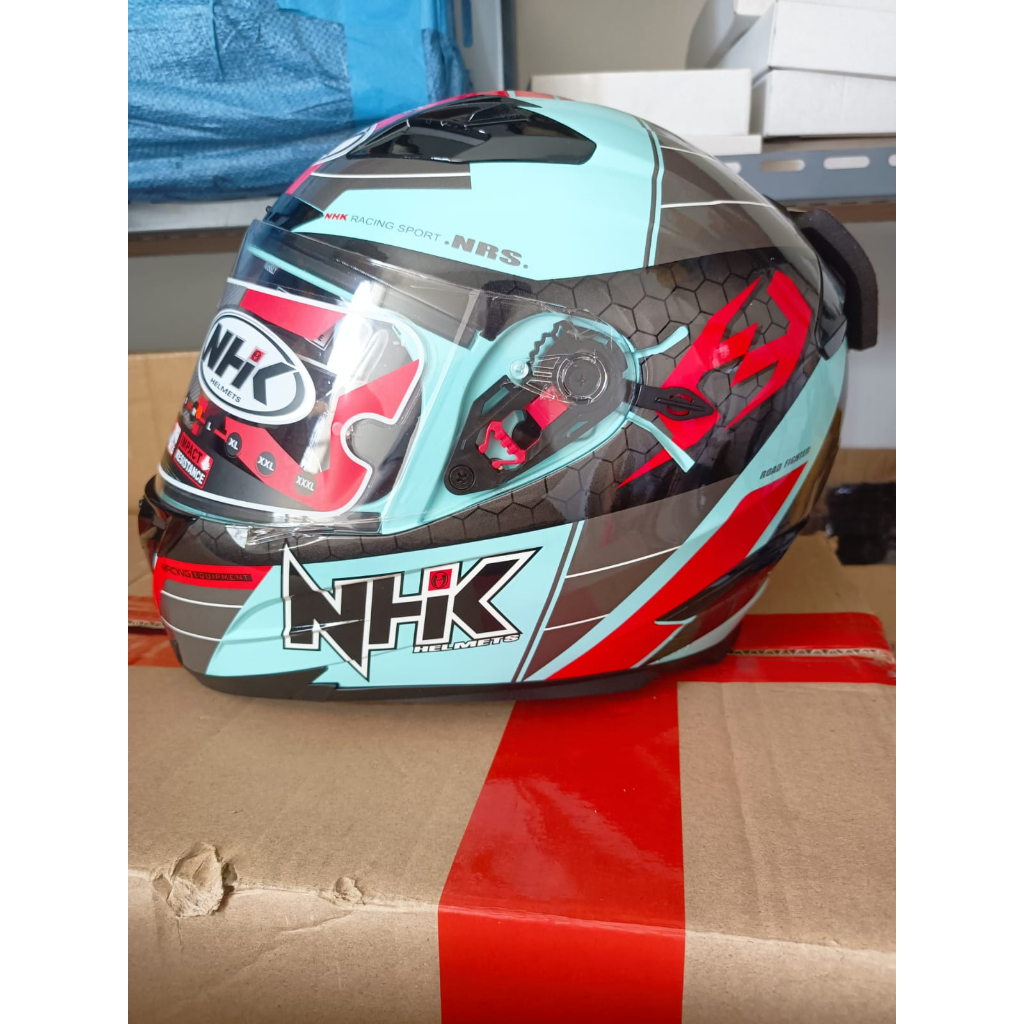 HELM NHK RX9 NAVY NHK RACER X NINE NAVY LIGHT TOSCA RED DOUBLE VISOR FULL FACE ORIGINAL SNI