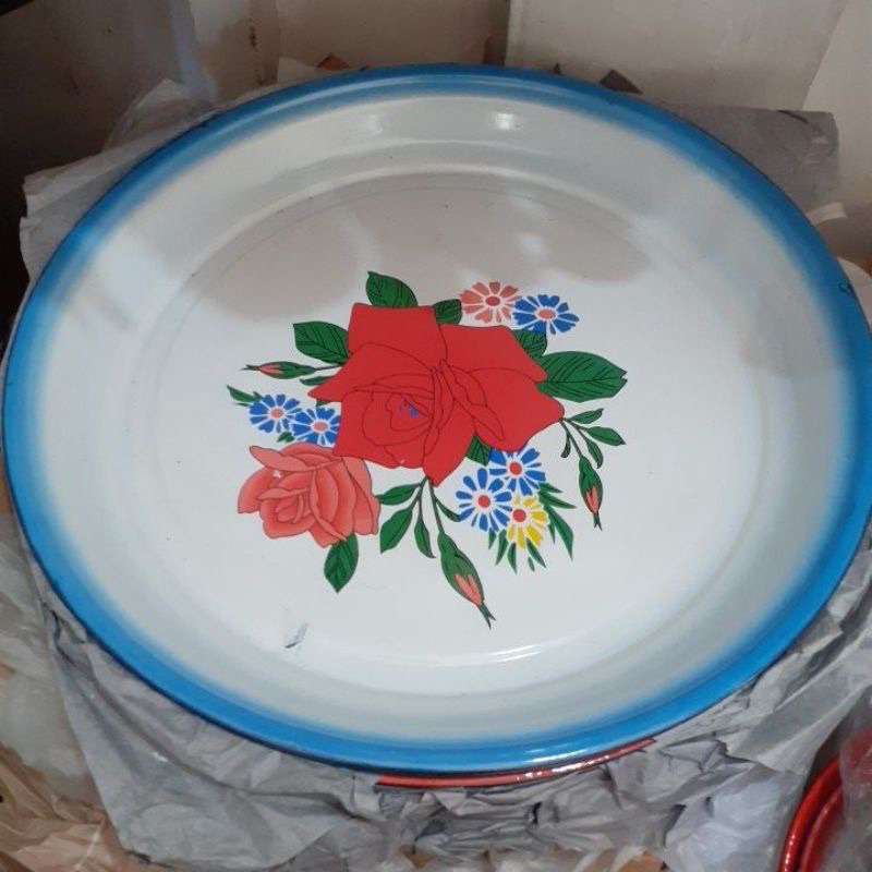 Nampan Baki Enamel / Talam Seng Bunga Bulat