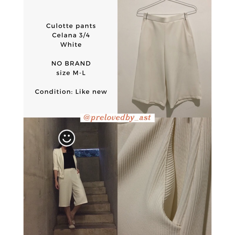 Culotte pants celana 3/4 - putih (preloved)