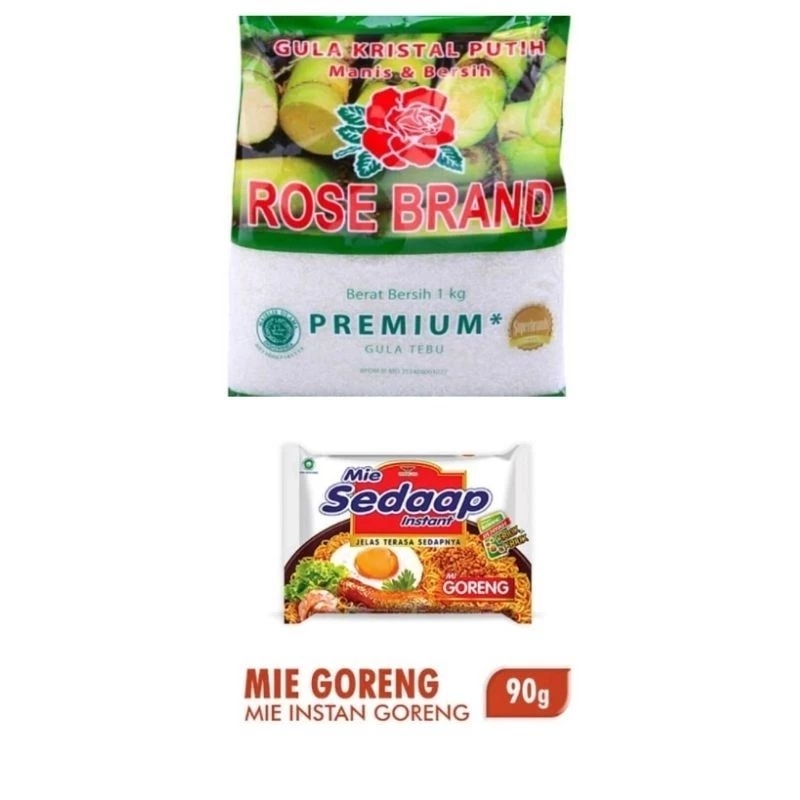 

Paket gula 1 kg rose brand+indomie