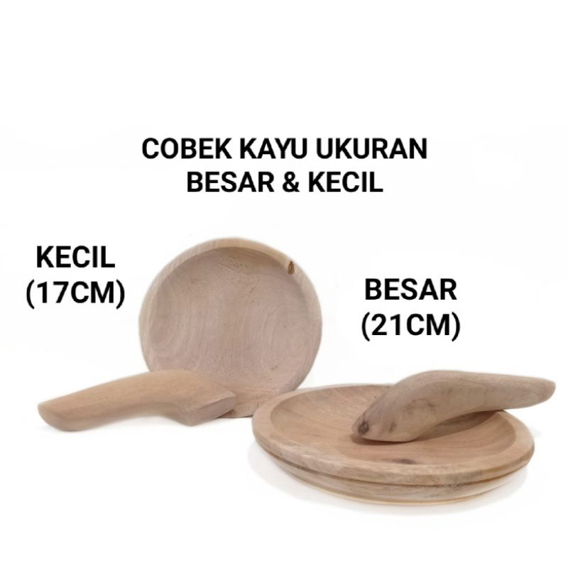 Cobek Kayu + Ulekan Ukuran 18 20 22 CM Bahan Kayu Pinus / Coet Kayu plus tumbukan Uk Kecil Tanggung 