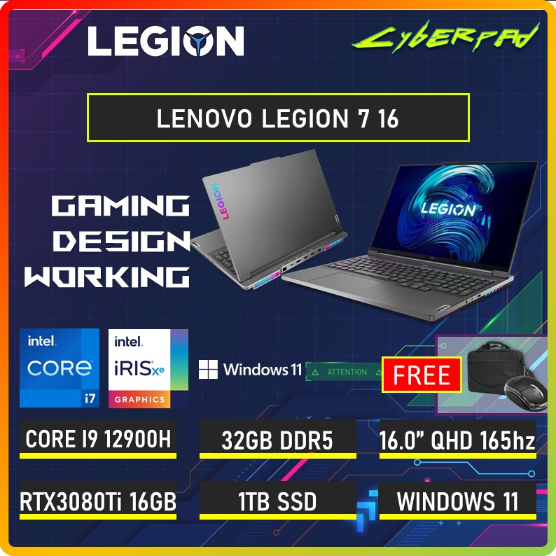 Lenovo Legion 7 16 RTX3080Ti i9 12900HX 32GB 1TB SSD QHD IPS 165Hz 16 inch Termurah