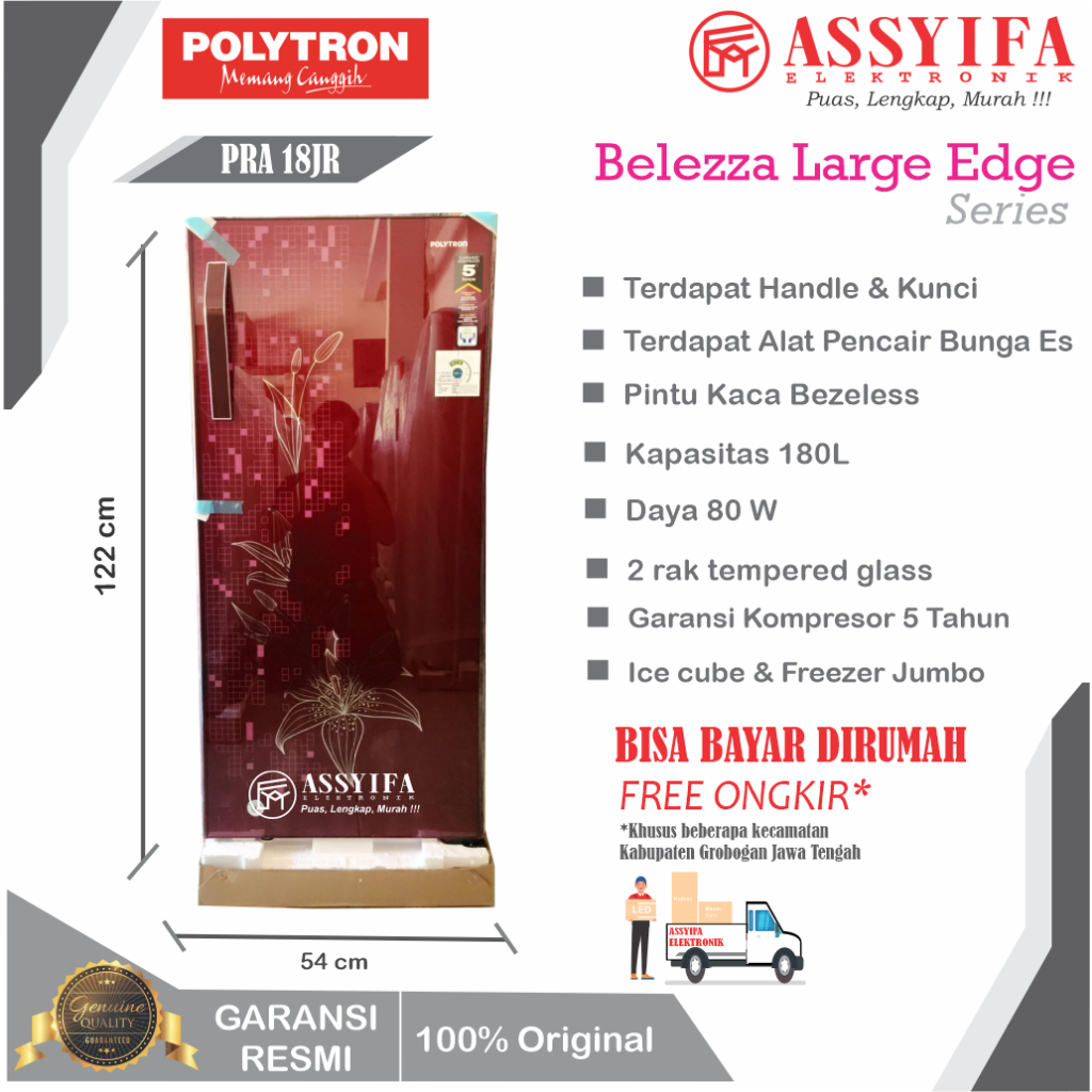 KULKAS POLYTRON 1 PINTU BELEZZA PRA18JR/JB BARU GARANSI RESMI 100% ORIGINAL