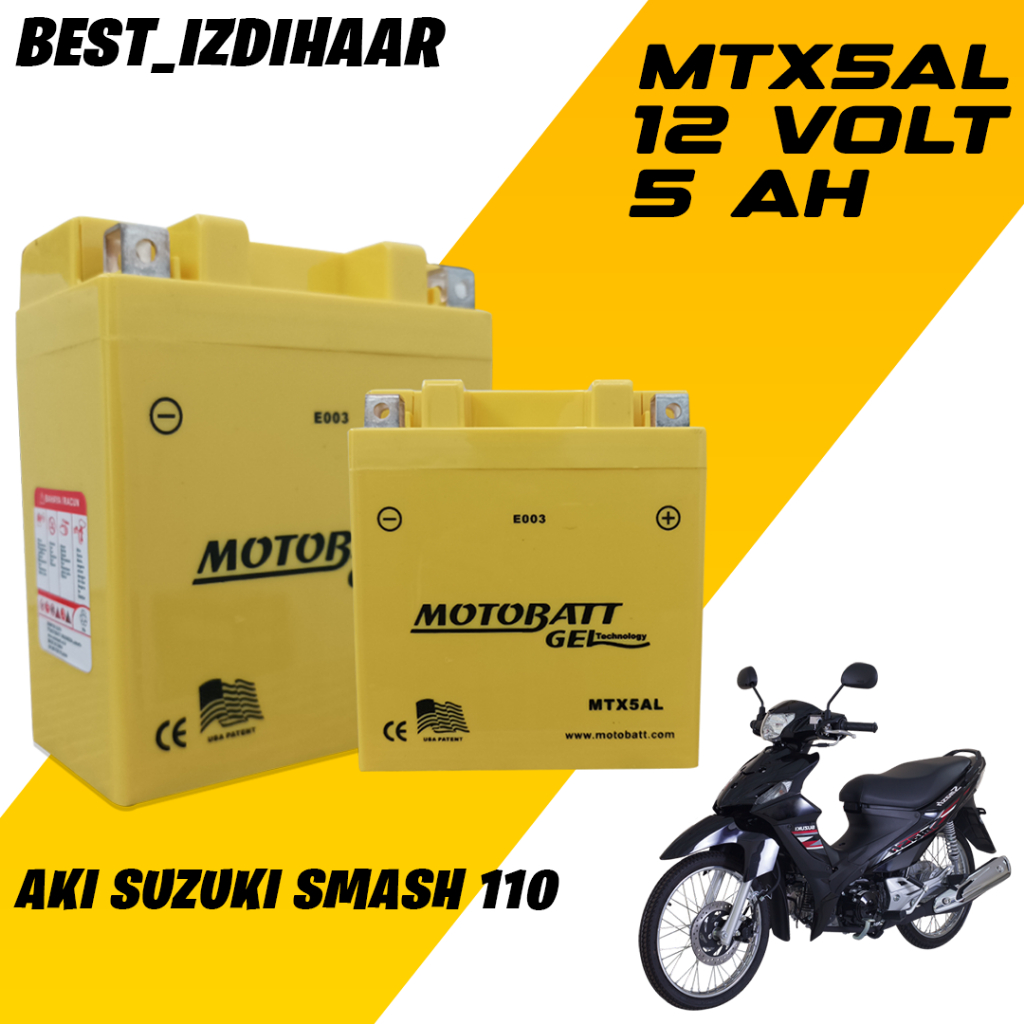 aki suzuki smash merk motobatt mtx5al original 100%,motobatt original