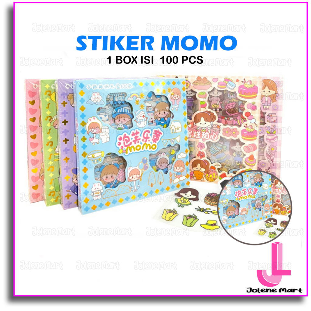 

JOLENE - 100 Lembar/1 Box Stiker Motif Kartun Korea Waterprof Anti Air Momo