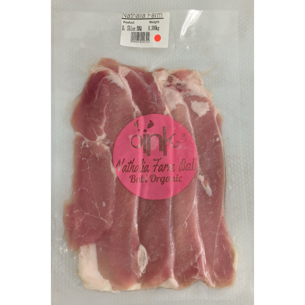 

Daging Babi Organik Slice BBQ/ Pork Meat Slice BBQ - 300 Gram - Nathalia Farm