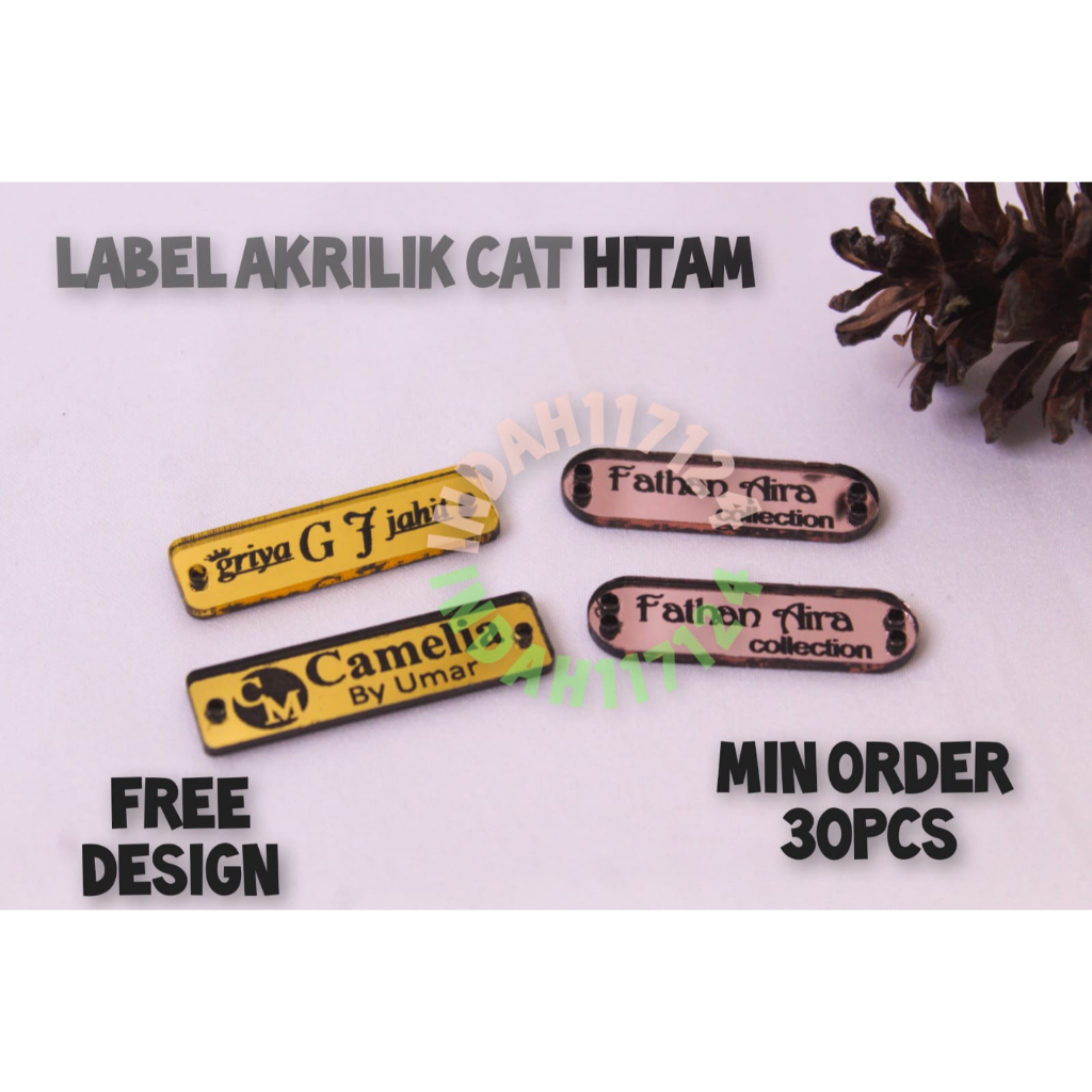 LABEL HIJAB AKRILIK MIRROR TULISAN HITAM / LABEL AKRILIK